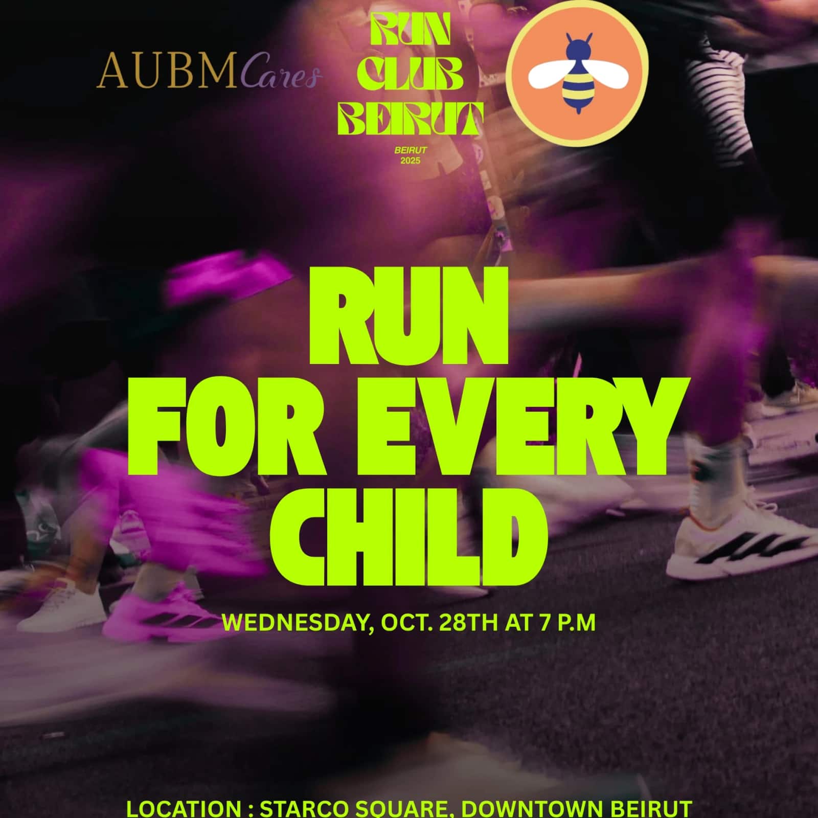 Runners' feet in motion, the Run for Every Child artwork